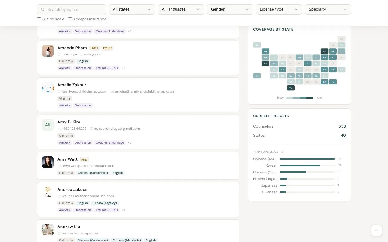 CAMH Directory therapist profile with specialties