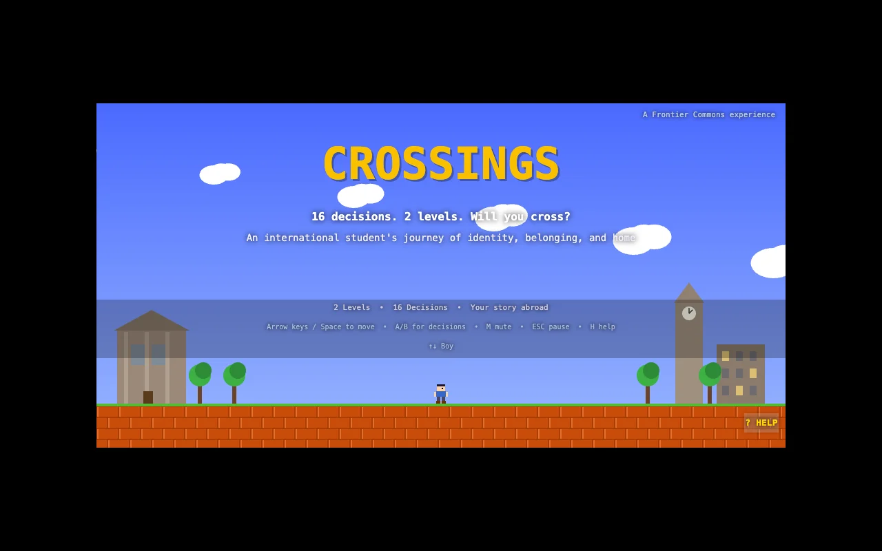 Crossings Mario game start screen with pixel art