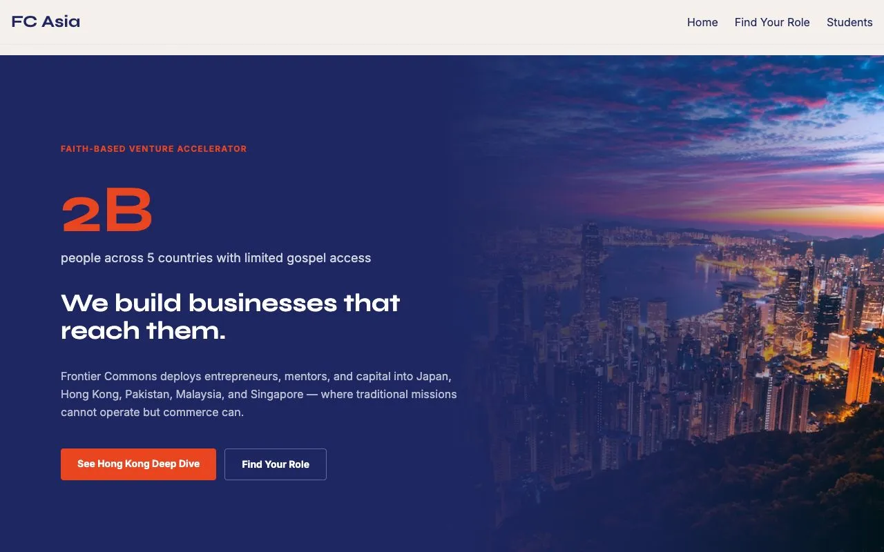 FC Asia homepage with country profiles across five nations