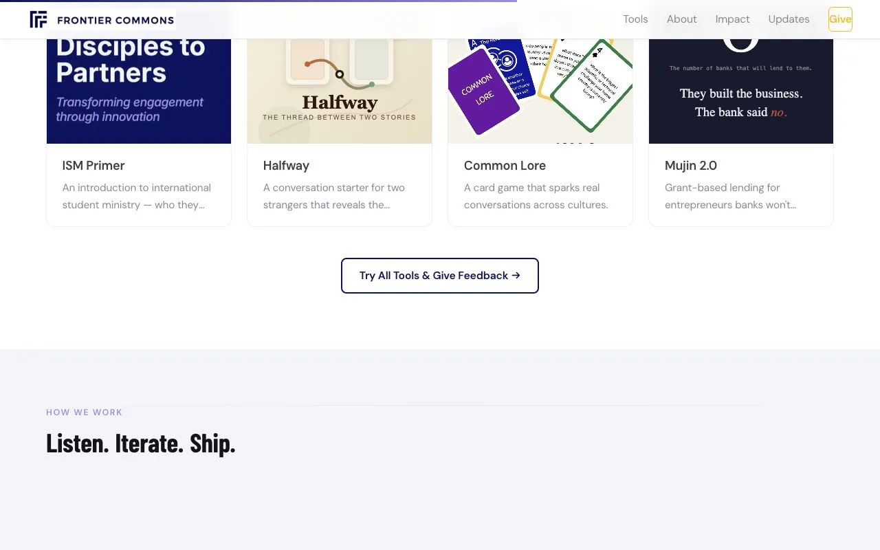 Frontier Commons team and about section
