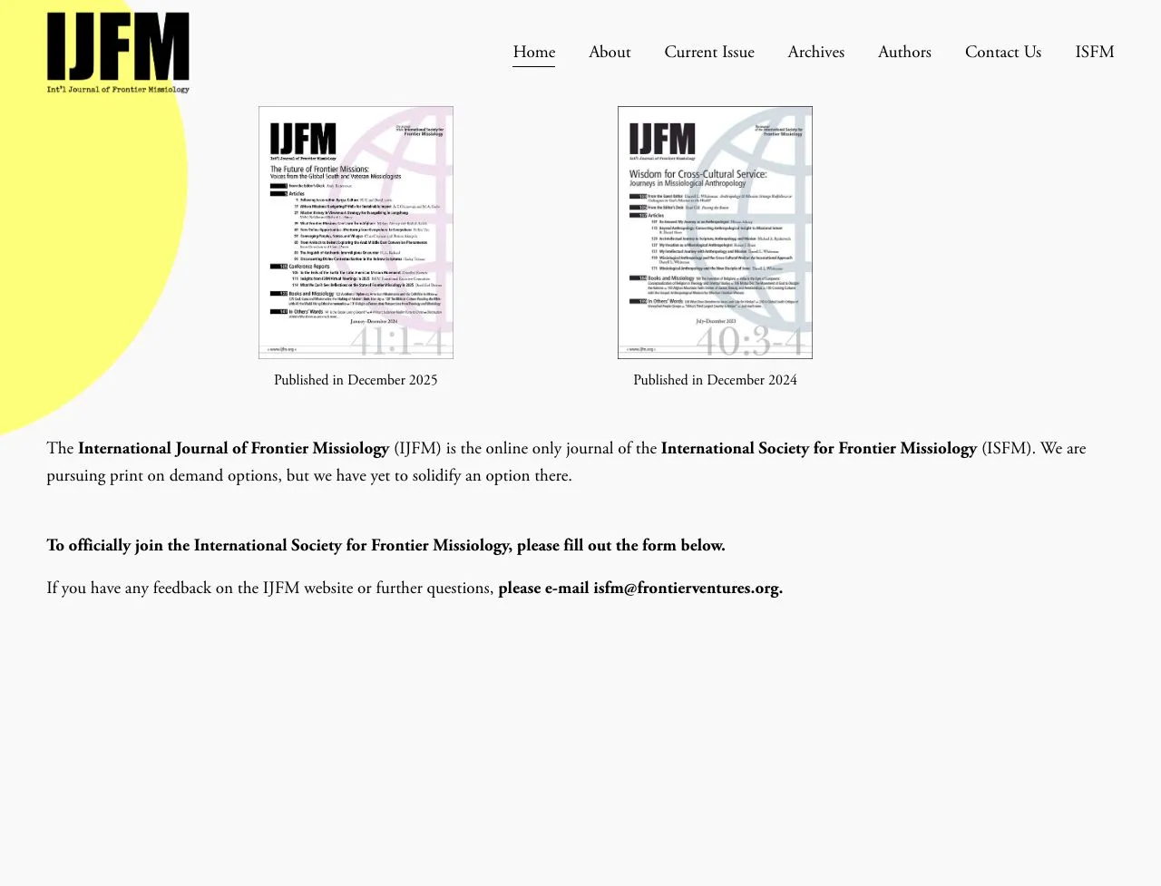 IJFM original site — static table of contents with journal cover scans